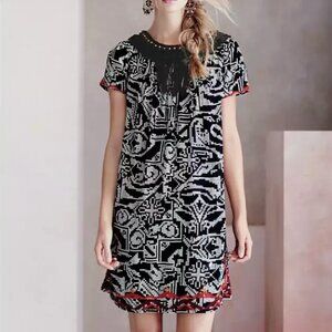 NWT Anthropologie Floreat Abelia Black Fringe Dress S